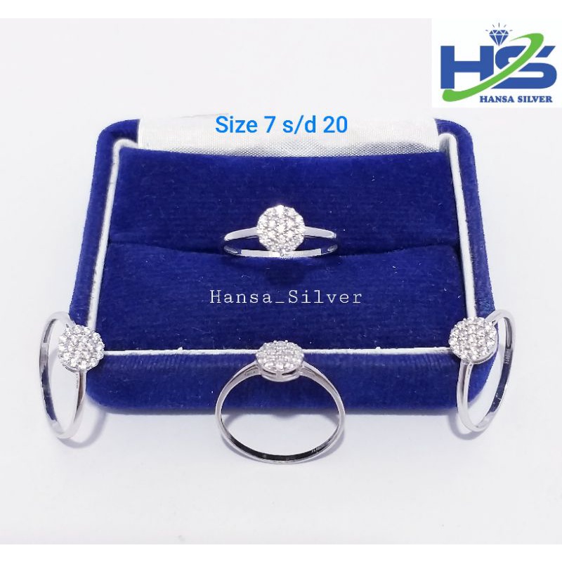 Cincin Perak Wanita Asli Silver 925 Lapis Emas Putih Model Permata Bulat - Cincin Anti Karat