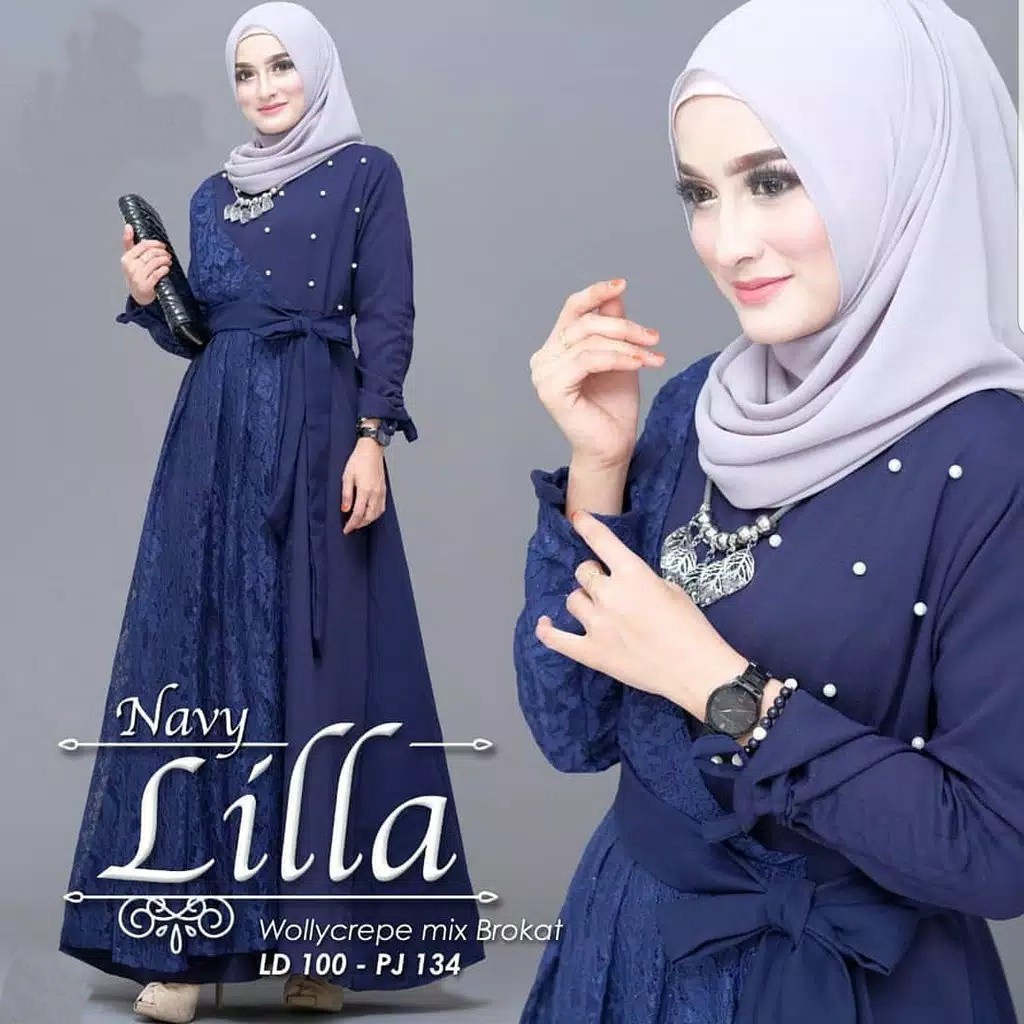 MRA-Gamis Brokat Tille Mutiara Dress Brokat Terbaru Gamis Brokat Lebaran Gamis Syar'i lilla