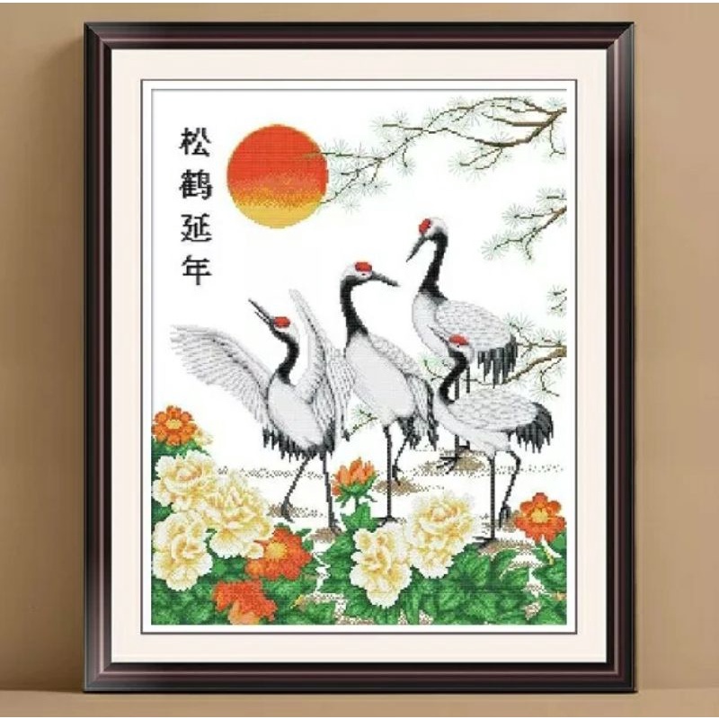 paket kristik pola kain 11ct burung bangau putih