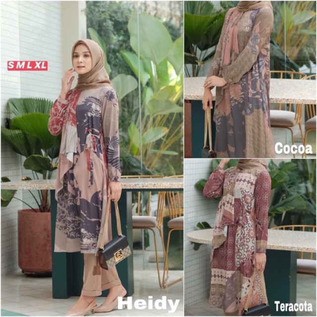New Tunik Senora Mylady hijab. Teracota, cocoa, heidy, Tunic print eid series / baju lebaran