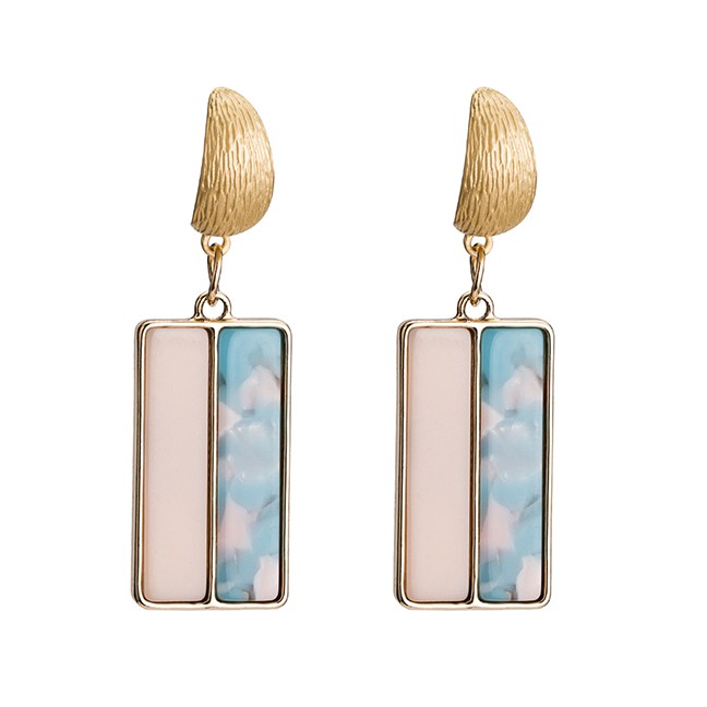 LRC Anting Tusuk Fashion Semi-solid Color Semi-marble Texture Acetate Plate Earrings F28XXX