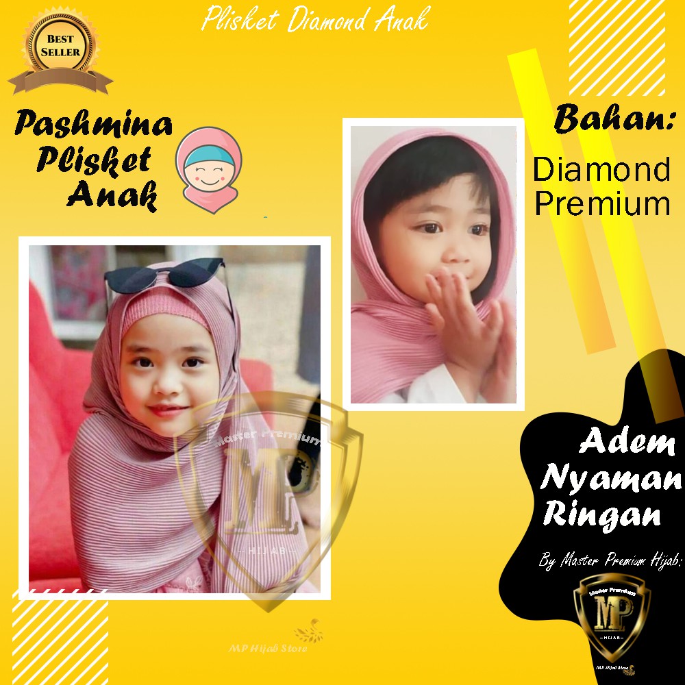 Hijab Kerudung Jilbab Pasmina Pashmina Plisket Prisket Full lidi Diamond Pleated Shawl Anak Muslimah