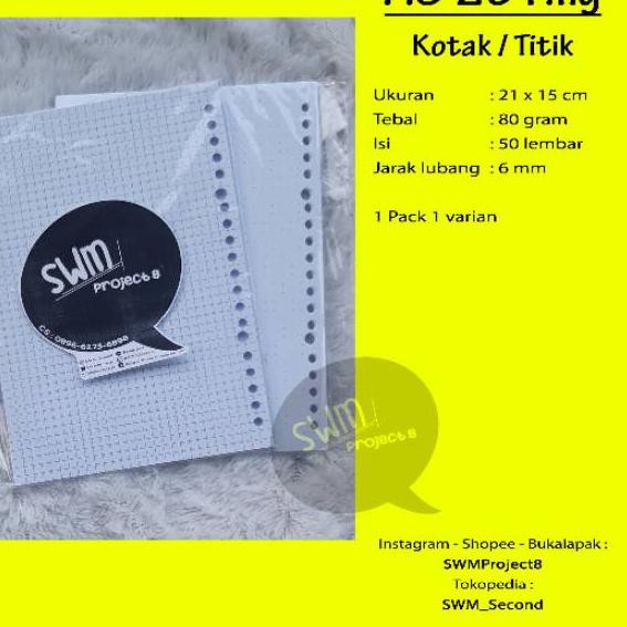 

D3M32 Y>>7 SWM - A5 20ring refill loose leaf isi binder kertas file warna unline polos bergaris puti