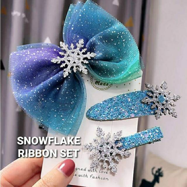 SNOWFLAKE RIBBON SET / JEPIT RAMBUT ANAK LUCU / AKSESORIS FROZEN 2 / PITA