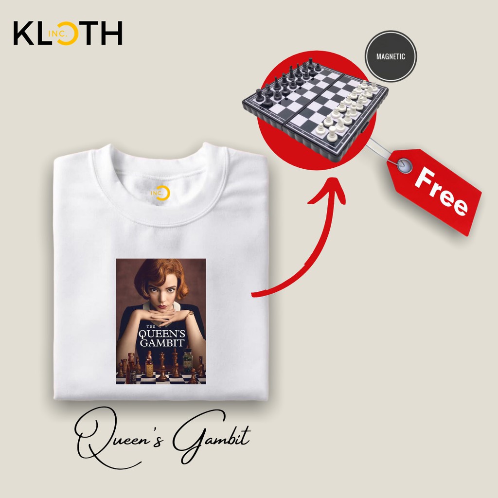 [GRATIS HADIAH] Kaos Catur Queen's Gambit Netflix Cotton Combed 24s Bisa Upgrade Lengan Panjang