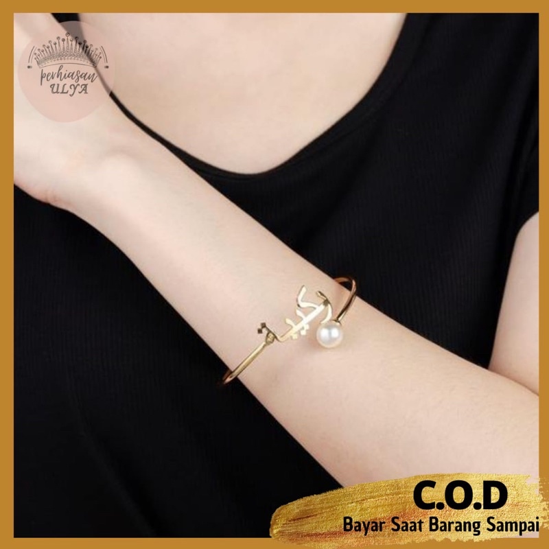 GELANG BRACELET BANGLE KOLOM CUSTOM NAMA HURUF ARAB MUTIARA TITANIUM LAPIS EMAS ASLI ANTI KARAT