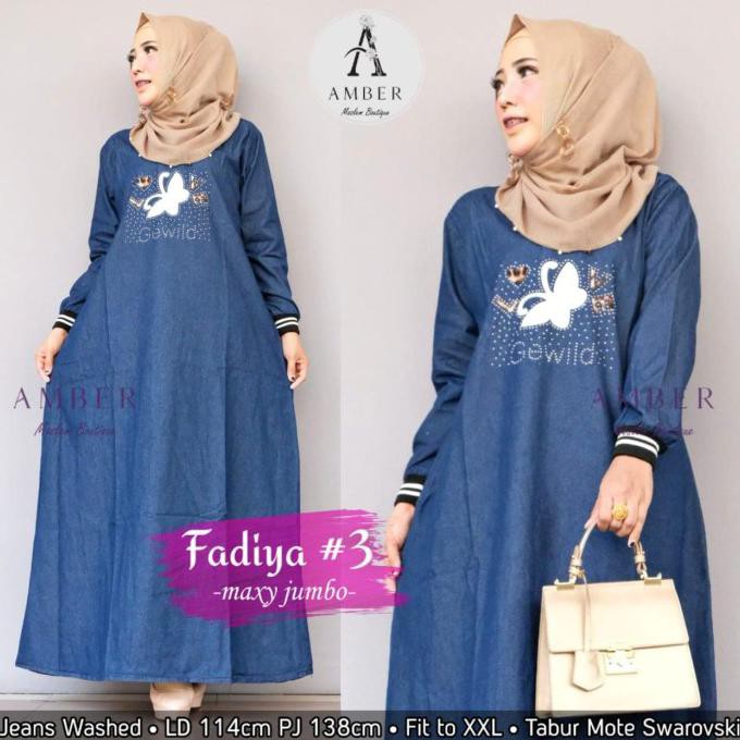 PROMO NEW FADIYA #3 JUMBO MAXY GAMIS LONGDRESS JEANS WASHED LD 116CM TERBARU - Hitam