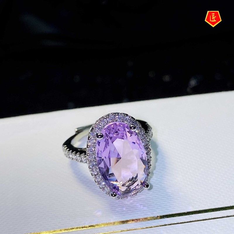 [Ready Stock]Natural Amethyst Micro-Inlaid Diamond Ring