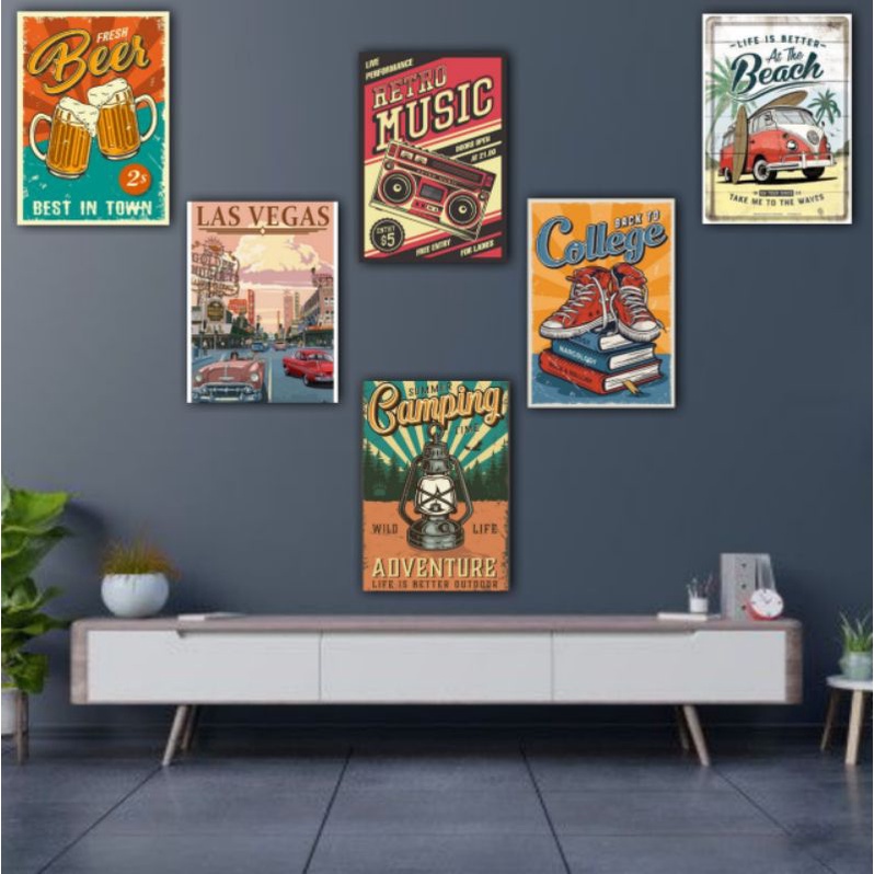 POSTER KAYU AESTETIC RETRO CLASIC DEKORASI KAMAR COWOK