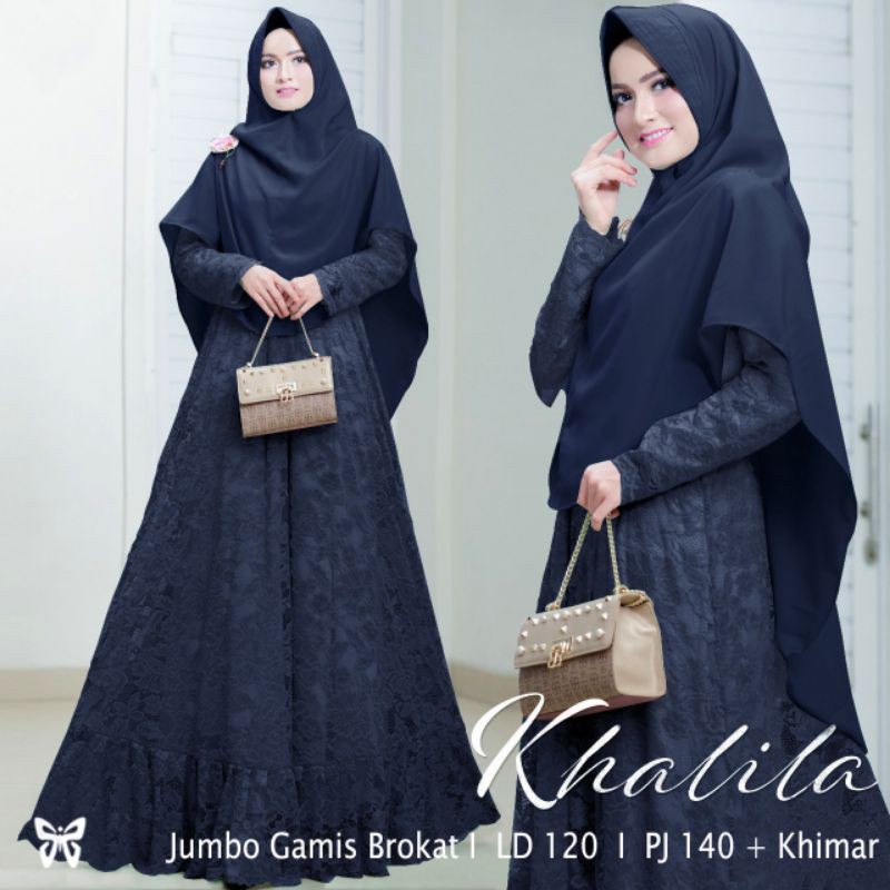 ELDE 5 - Syari Khalila JUMBO XXXL gamis brukat lapis furing busui Ld 120 Pjg 140 + khimar