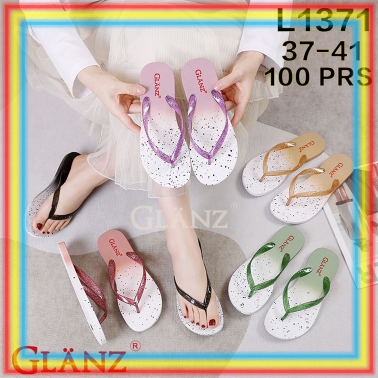 L1371 Sandal Jepit Karet 2 Warna Wanita Glanzton Sendal Jepit Transparan Cewek Warna Sembur Glanzton