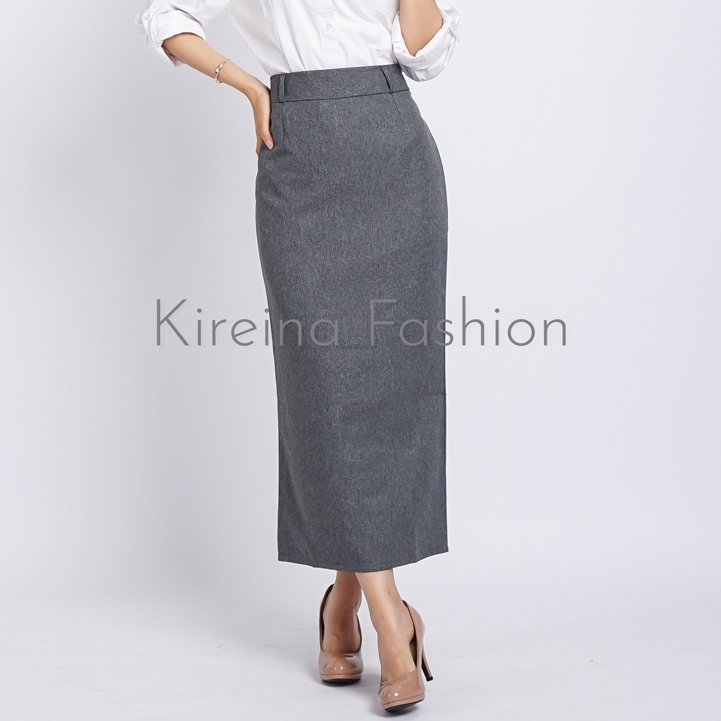 Rok Span Wanita Rempel Rok Kerja Wanita Skirt Polos Bahan Semi Wol | Kireina Fashion