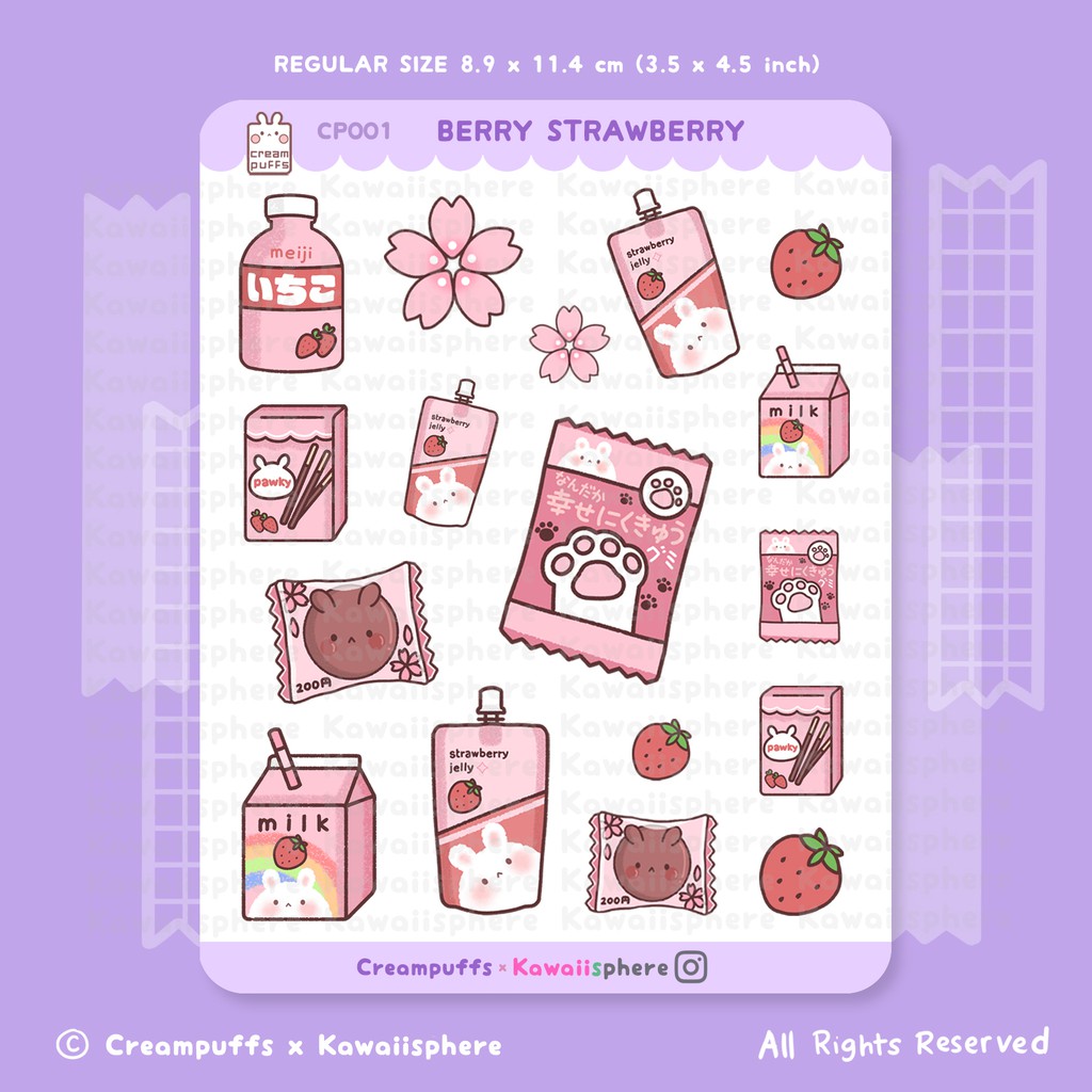 

Berry Strawberry | Kawaii Planner / Ring Binder Sticker | Creampuffs x Kawaiisphere