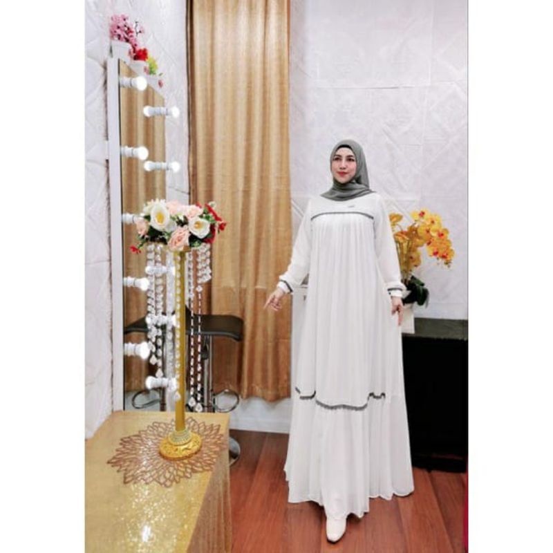 Fashion Muslim Gamis Abaya Fitri JASMINE AMENNA dan OLIVIA dress renda ceruty babydoll mix brokat dress Maxy pesta mewah mutiara terbaru terlaris