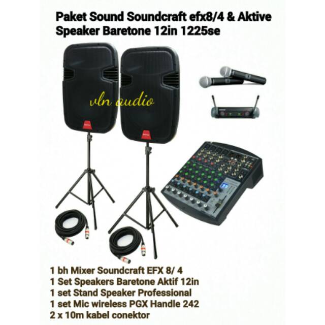 Paket sound sytem speaker BARETONE 12IN + mixer SOUNDCRAFT 8/4