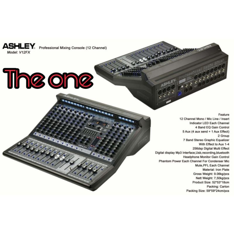 MIXER AUDIO ASHLEY V12FX V 12FX V12 FX V 12 FX 12 CHANNEL ORIGINAL USB BLUETOOTH SOUNDCARD
