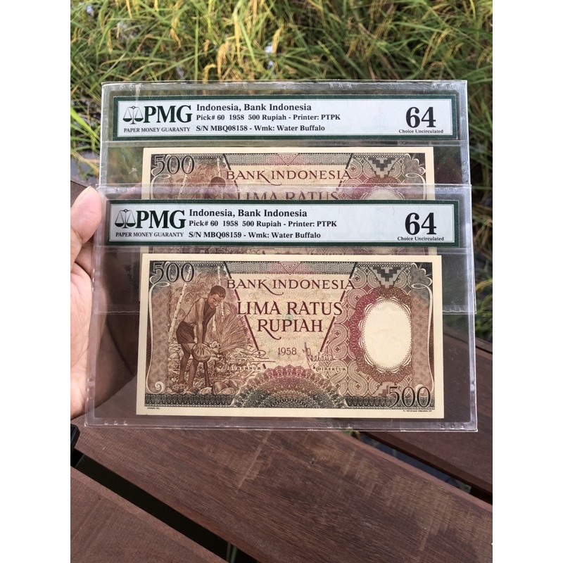 Uang Kuno 500 Rupiah Pekerja UNC PMG 64 Urut 2 Lembar ORIGINAL