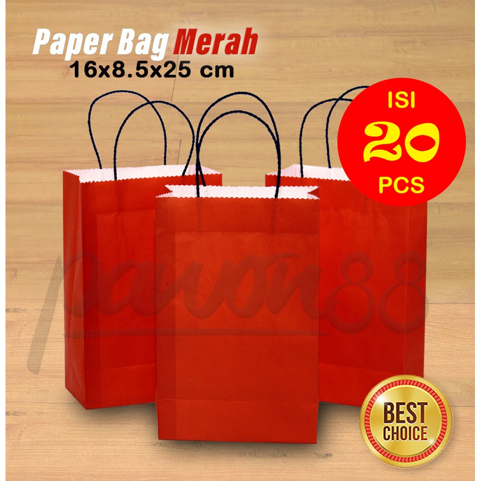 

Paper Bag Merah - Tas Kertas Merah - Goodie Bag Merah 16 x8.5 x 25 cm - (20 pcs)