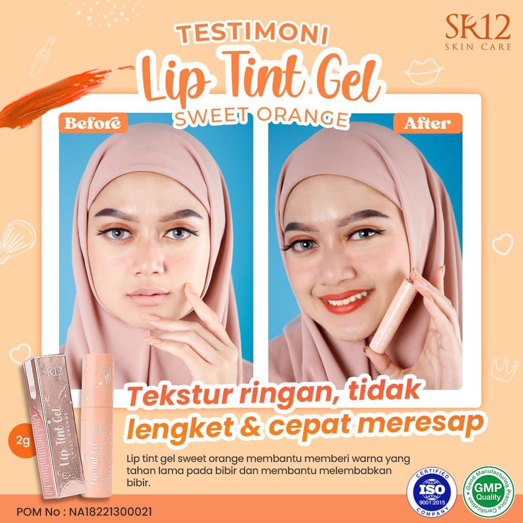 Lip Tint SR12 - Mencegah Bibir Kering &amp; Pecah Pecah Lip Ringan Dipakai Tahan Lama Lipstik Pelembab Tampilan Fresh Natural Pada Bibir