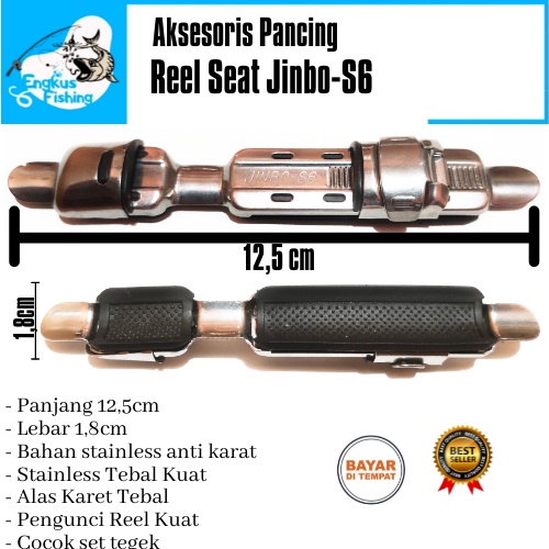 Aksesoris Pancing Reel Seat Sit Jinbo - S6 Dudukan Joran Tegek Stenlis Silver/Hitam Anti Karat Murah - Engkus Fishing