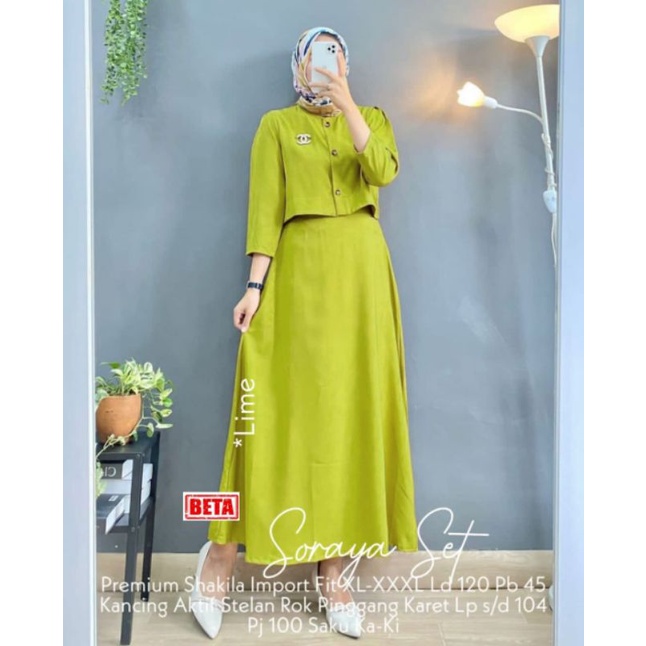 soraya set setelan premium shakila import kancing aktif setelan rok pinggang karet beta