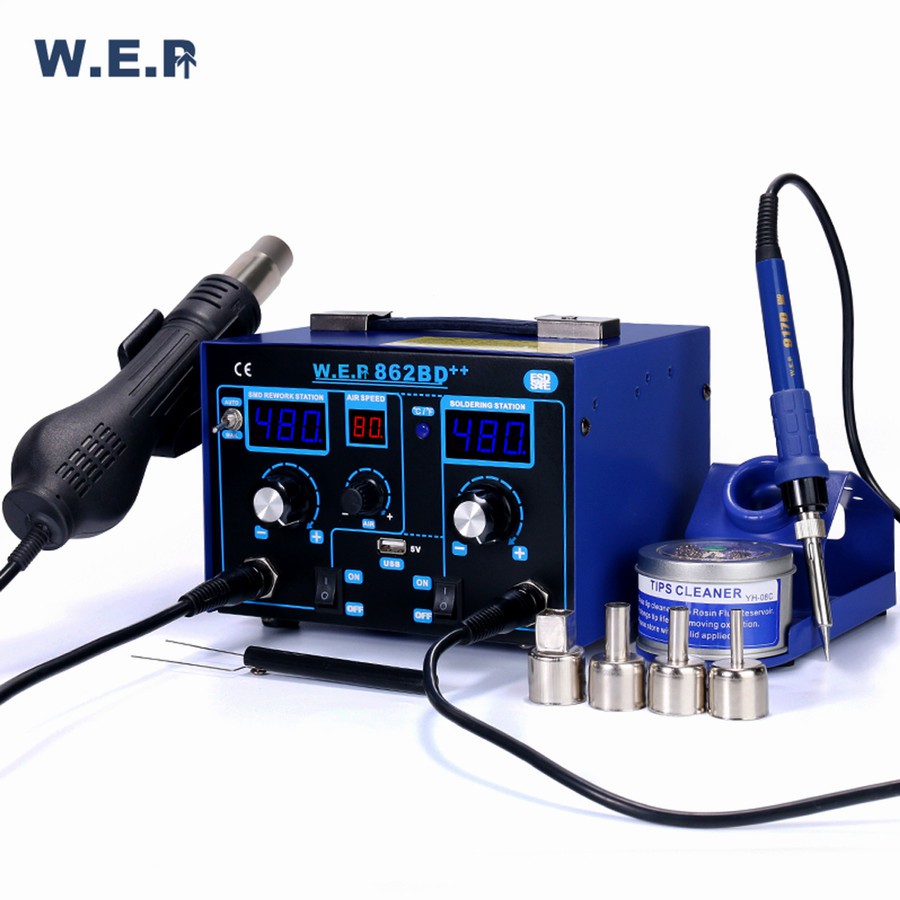 WEP 862BD++ 2 IN 1 USB PORT Welding Machine Blower Uap Soldering Iron