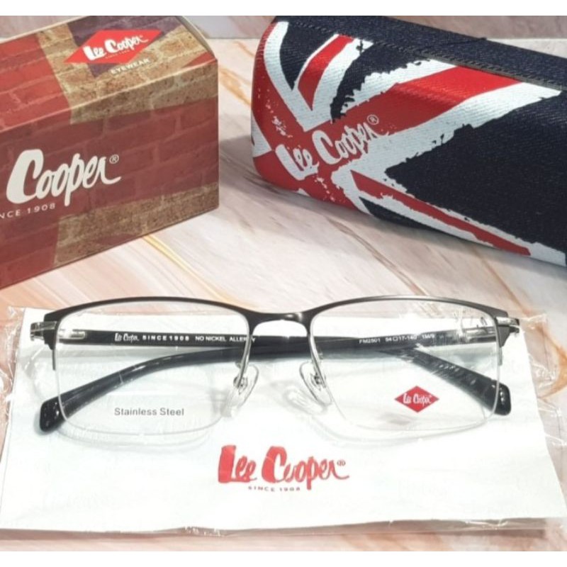 Kacamata Frame Pria Original Lee Cooper FM2501-1M/9 Titanium Metal Half Black- Elegan Model