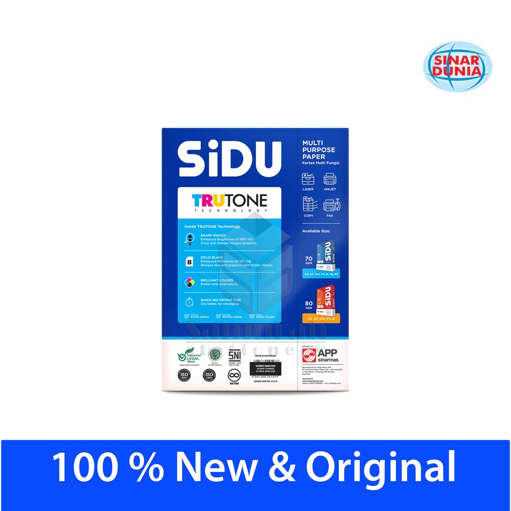 

H7Y Kertas HVS Sinar Dunia Folio /F4 75 Gsm / HVS Sidu F4 75 Gram / Kertas Print HVS Putih Sidu F4