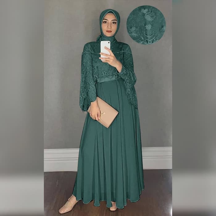 Gamis Wanita Kekinian Casual Dress Fashion Muslim Gamis Terbar AQ318  Pesta Mewah Nurani Hijau Botol
