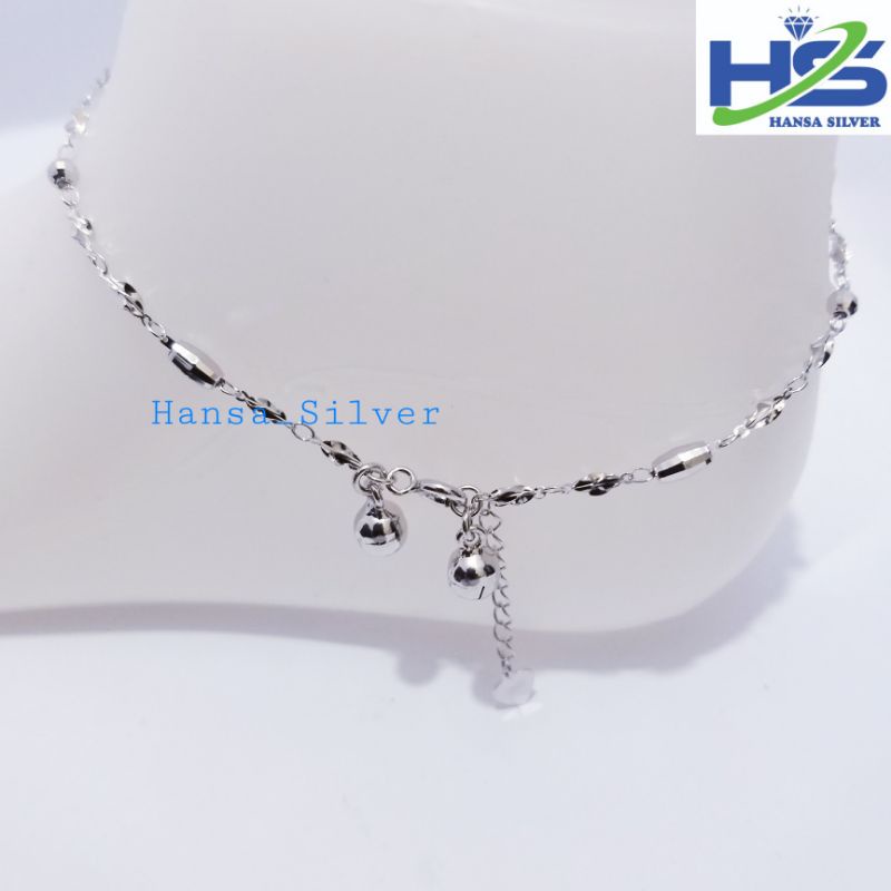 Gelang Kaki Perak Asli Silver 925 Lapis Emas Putih Model Biji Lada Stick Lilit - Perhiasan Perak