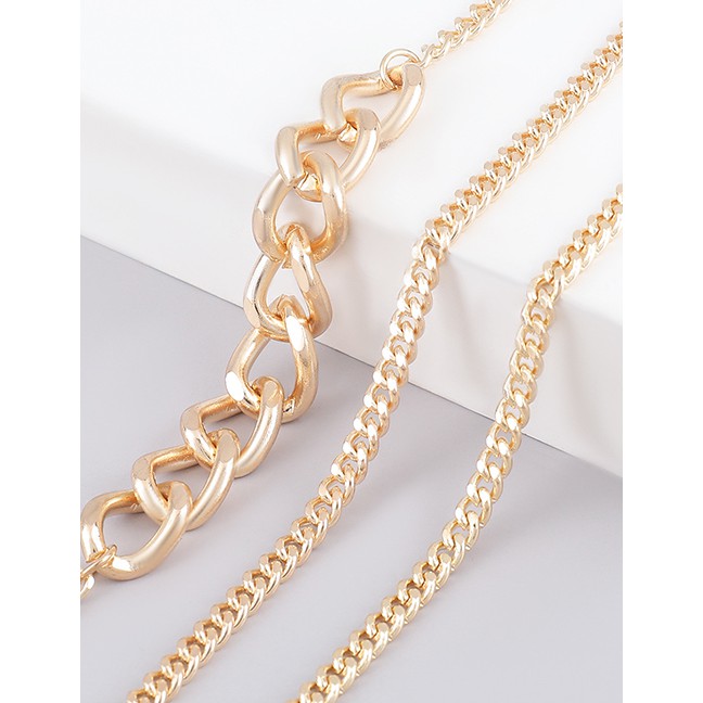 LRC Kalung Fashion Golden Alloy Thick Chain Stitching Multilayer