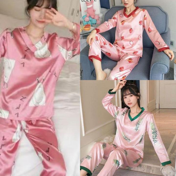 ♢ piyama satin import baju tidur satin piyama satin lengan panjang V PP ➣