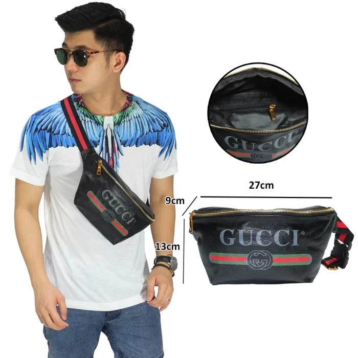 Belt Bag Gucci Leather Black/tas kecil cowok/slingbag pria import/tas selempang pria/tas hitam laki