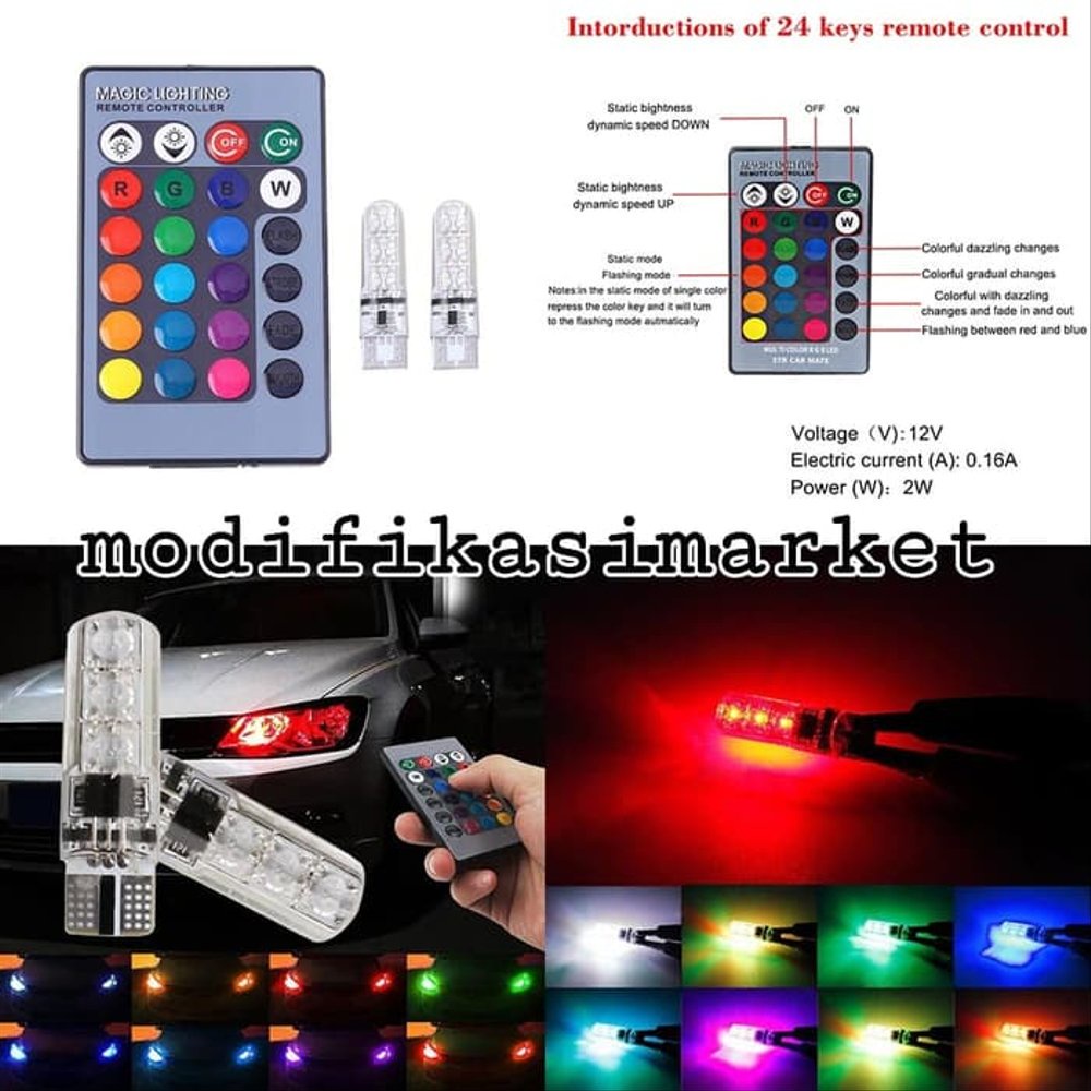 LAMPU LED T10 LAMPU SEN LAMPU REM LAMPU KOTA RGB BISA GANTI WARNA PAKAI REMOT / Lampu LED T10 Lampu Sen Lampu Kota RGB Remote Jelly 6 Mata 16 Warna / LAMPU SEN LAMPU SENJA MODEL REMOT NMAX MIO BEAT VARIO PCX AEROX DLL UNIVERSAL