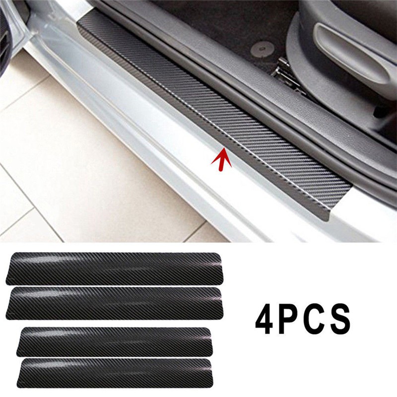 4pcs Stiker Pelindung Pedal Welcome Bahan Carbon Fiber Untuk Pintu Mobil