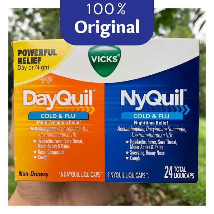Obat Batuk Pilek Vicks Dayquil Nyquil Pack Cold Flu 24 Kapsul Original 100 Pereda Shopee Indonesia