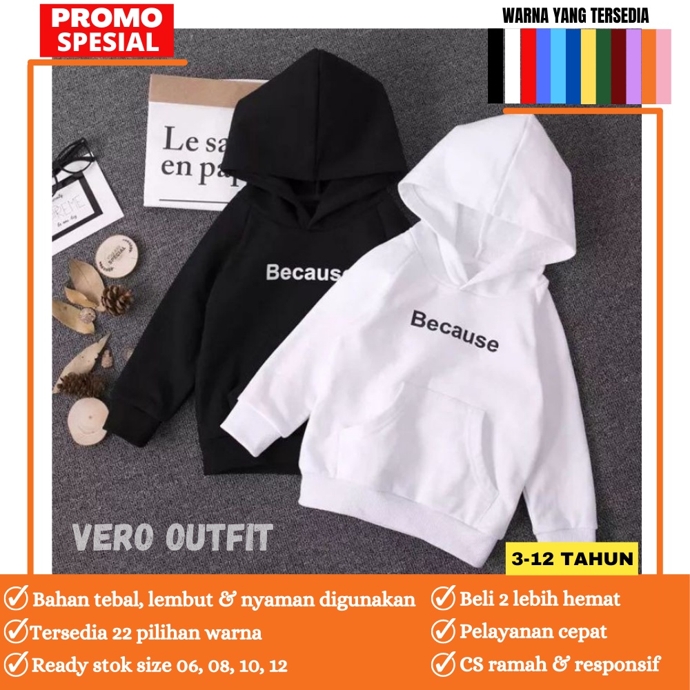 Jaket Sweater Anak Perempuan Laki Laki Cowok Cewek Kecil Custom Tulisan Because Couple Kembar Premiu