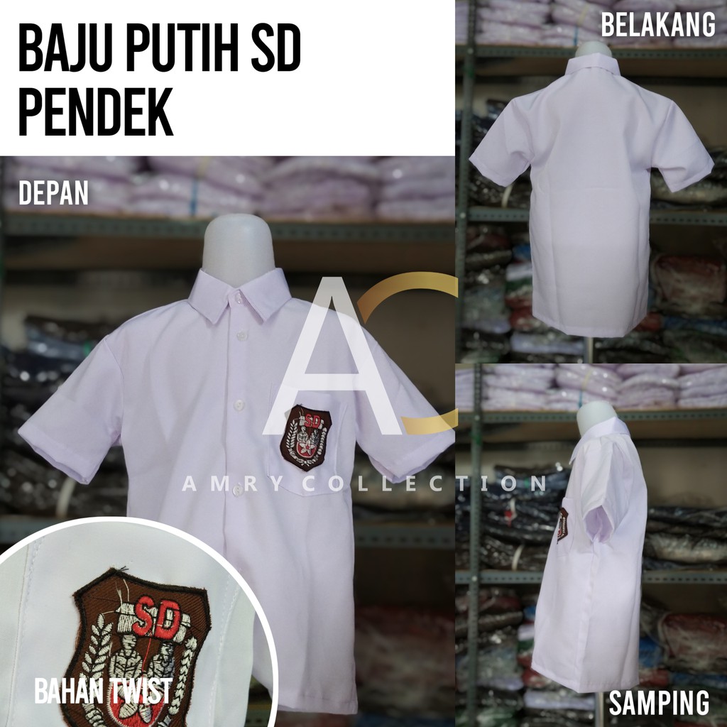 Seragam sekolah baju SD putih pendek Bahan Twist/licin