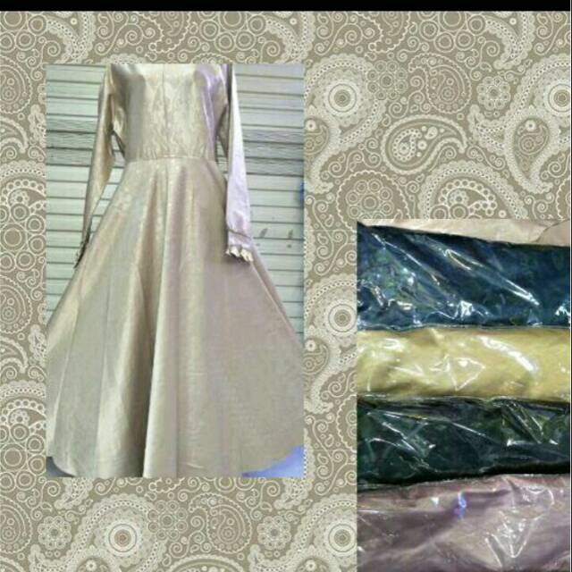 Gamis umbrella satin manggo motif EMBOS