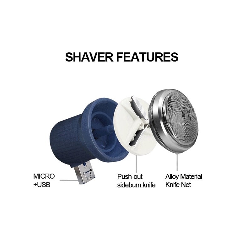 Alat Cukur Jenggot dan kumis portable recharge bisa dengan HP Travel Portable USB Mini Trimmer Mini Electric Shaver Men's Portable Hair Clipper Fashion Shavers Beard Hair Removal Pocket Black Metal USB Charging Men's Shaver