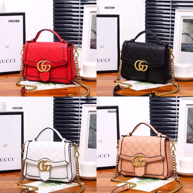 Tas Batam  Gucci GG Marmont Leather Top Handle Shoulder Bag + BOX X6018#