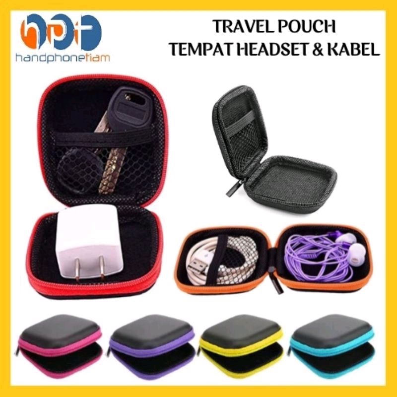 Dompet Pouch Persegi Tempat Penyimpan Headset Earphone Kunci Koin