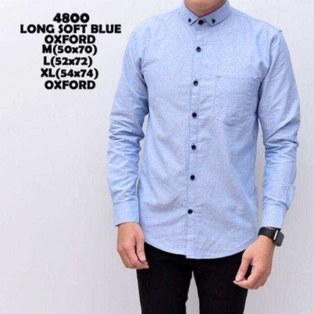 PROMO kemeja pria lengan panjang polos formal casual baju cowok kerja santai-KM panjang blue