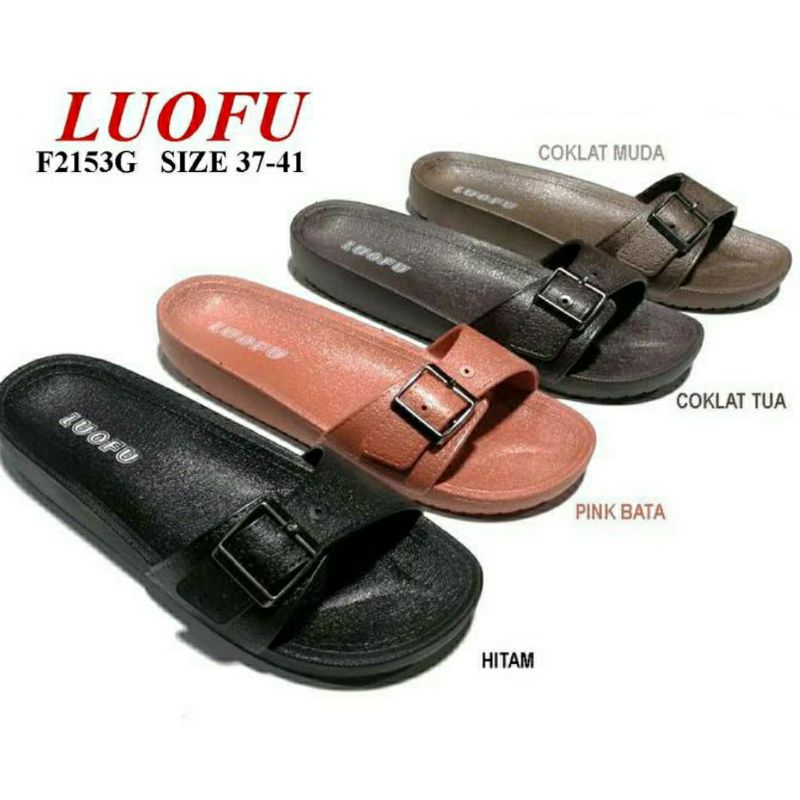 Sandal Jelly Luofu Slip Sendal Gesper Lofu Loufu Wanita Karet Selop Slop Kokop Birken Cewek Perempuan Lentur F2153G Murah Cantik Empuk Simple