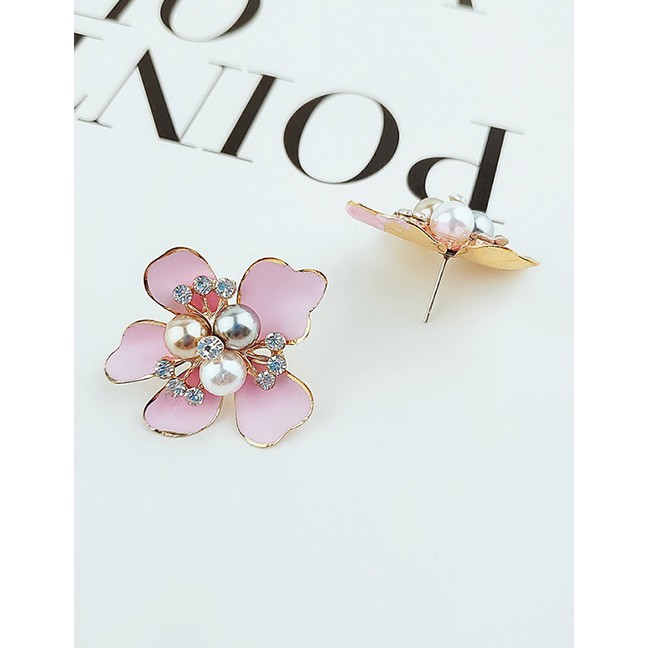 LRC Anting Tusuk Fashion Alloy Diamond Flower Earrings F36731