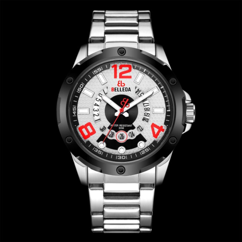 Jam Tangan Pria Belleda Original Rantai sport 100% waterproof free Box dan kartu Garansi