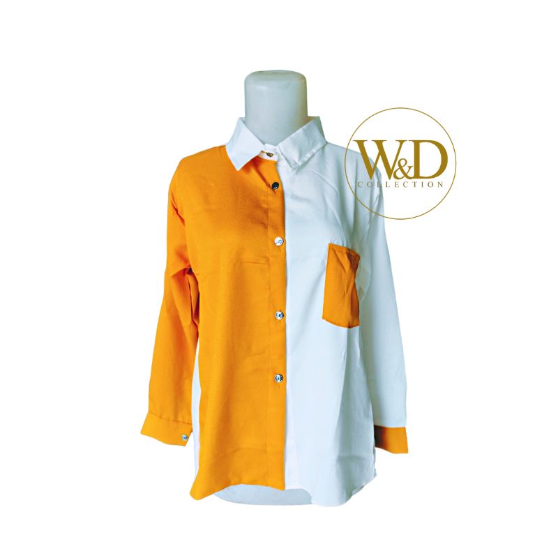 Kemeja Wanita Polos Casual Blouse Basic Kombinasi Warna Lengan Panjang Kekinian  Moscrepe-Mustrad Kombi 84