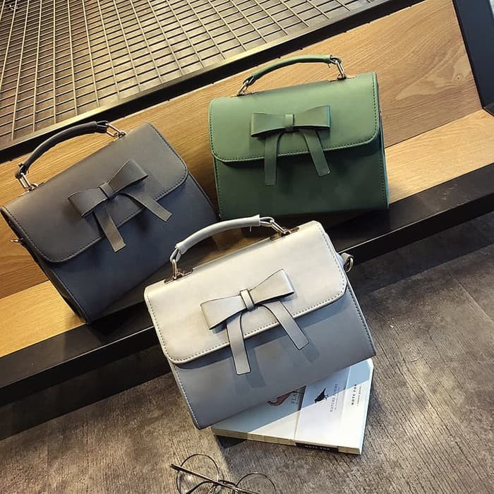 Tas selempang kecil import hand bag wanita hitam abu silver hijau PU - Hitam