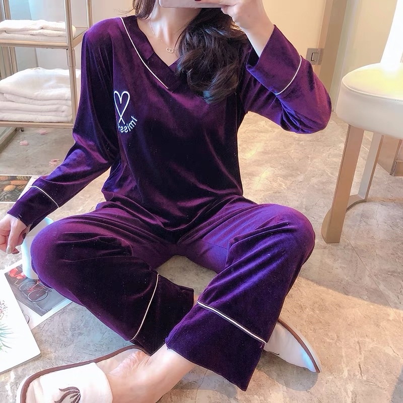 JC- Set Piyama Bulu Bludru PP / Piyama Kimono wanita terbaru / Stelan Bludru Premium import Murah-VBludru LovePurplePP