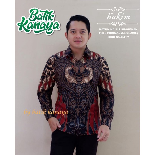 Kanaya Kemeja Batik Pria Lengan Panjang Full Furing Modern HAKIM Merah